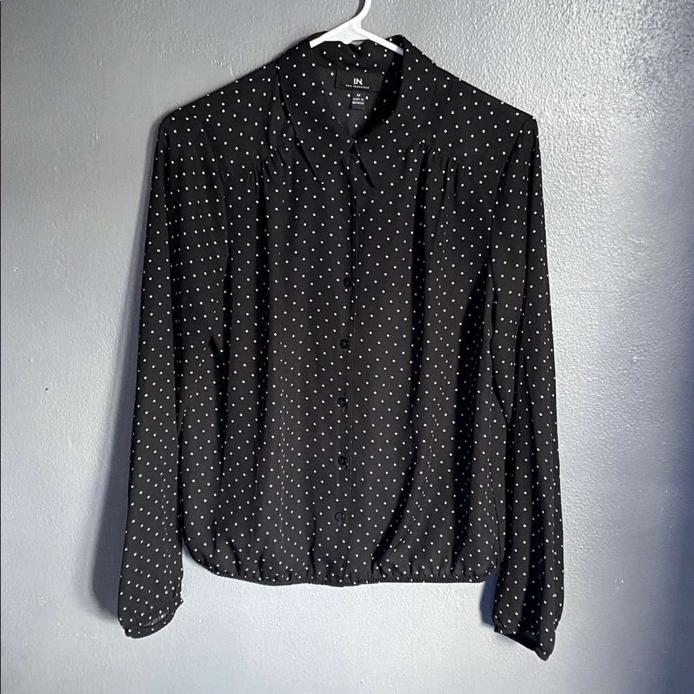 I.N. San Francisco Black and White Polka Dot Top - Picture 9 of 11